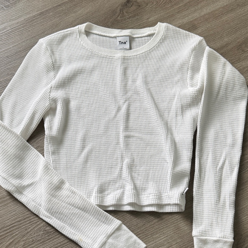 TNA Cream Waffle Knit Long Sleeve Top